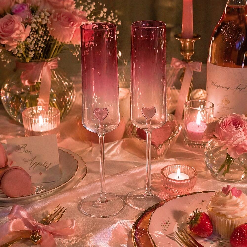 Viral Cupcakes & Cashmere Pink Ombre Champagne Flutes Heart Set